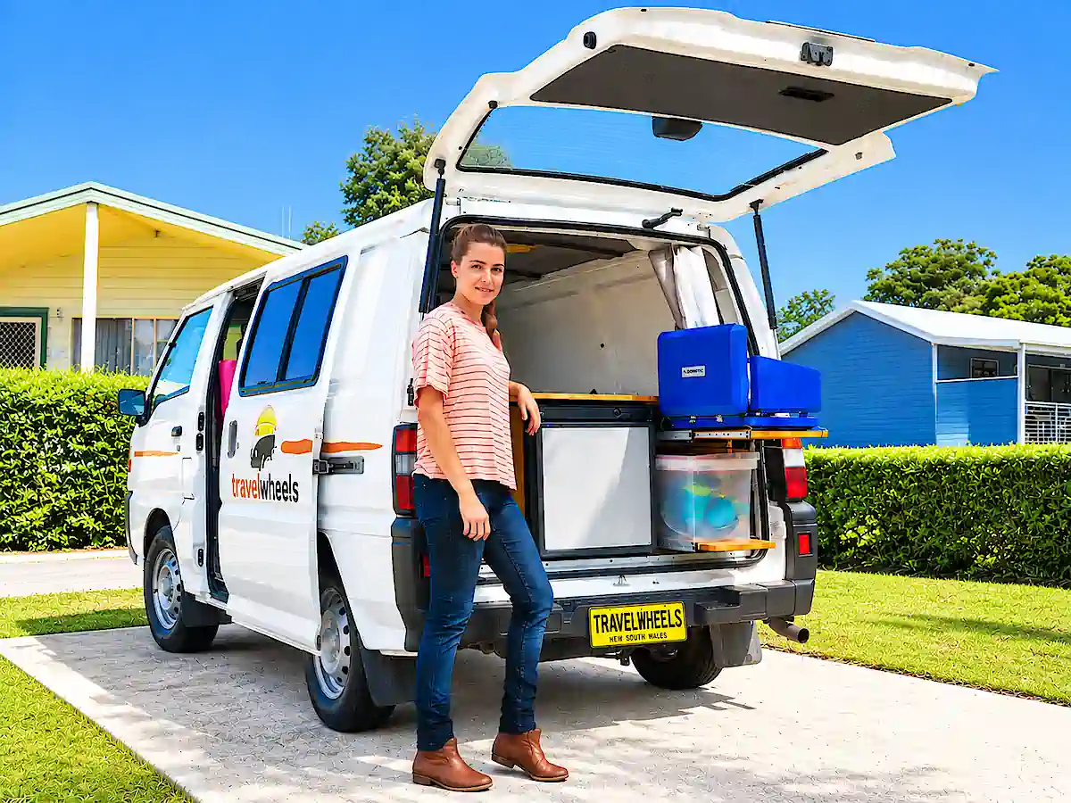 Van à vendre à Sydney avec cuisine arrière équipée dans un campervan Travelwheels