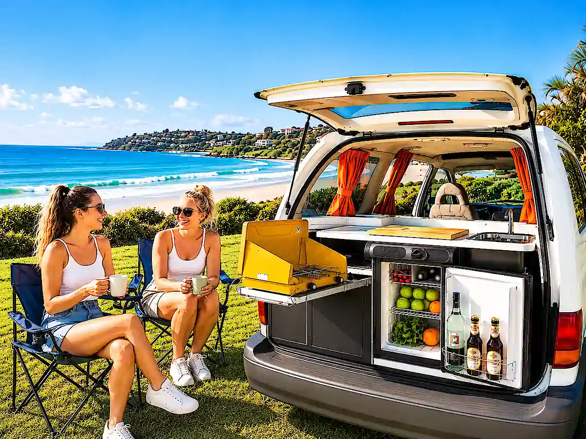Van aménagé d’occasion Toyota Tarago avec cuisine arrière équipée chez Travelwheels à Sydney