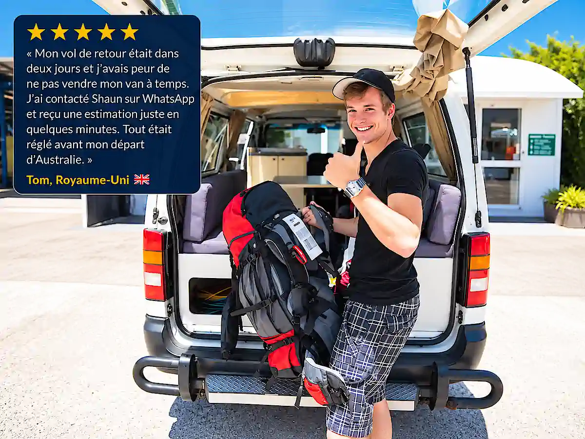 Vendre mon van à Sydney avec Travelwheels – Tom a vendu son van avant son départ d’Australie après avoir reçu une estimation rapide sur WhatsApp.